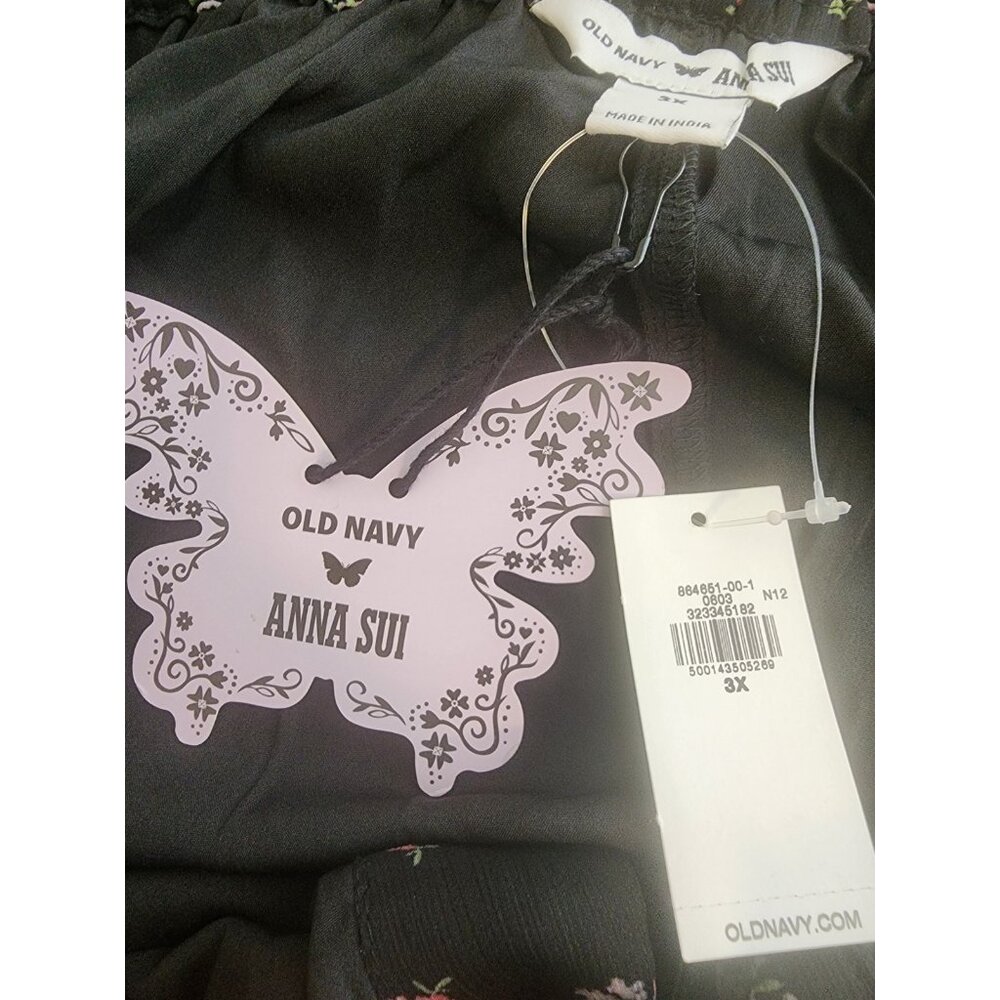 Old Navy x Anna Sui Chiffon Tiered Ruffle Mini Dress 3XL Black and Pink Floral - Picture 4 of 5